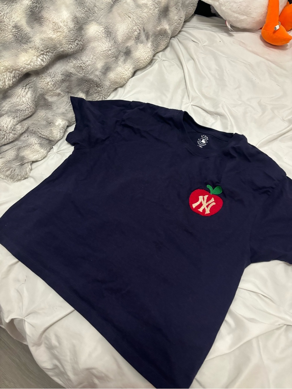 MLB Navy Short Sleeve Tee with Red Apple Logo